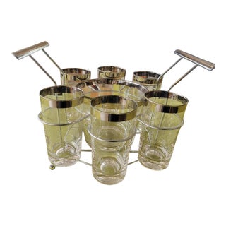 Vintage Dorothy Thorpe Ice Bucket and Highball Glasses Set- 7 Pieces For Sale