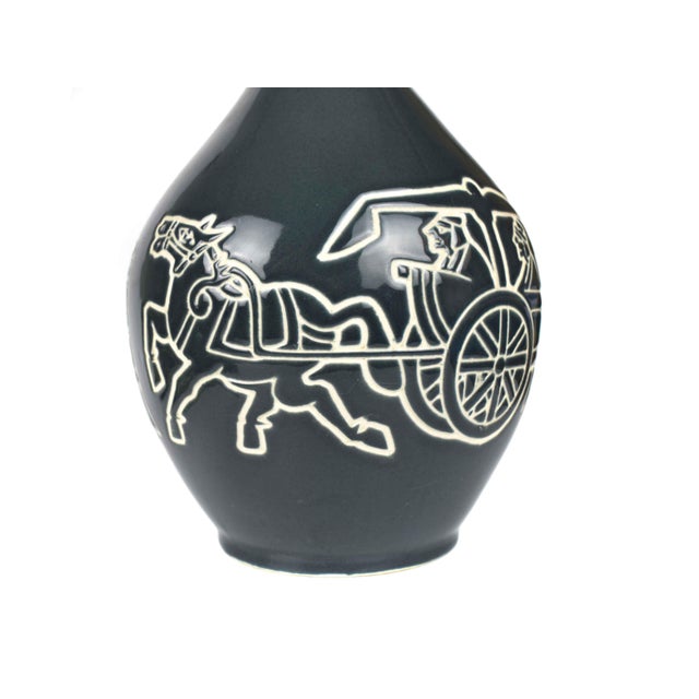 Mid-Century Modern Late 20th Century Neoclassical Porcelain Chariot Vase With Greek Key Border For Sale - Image 3 of 6