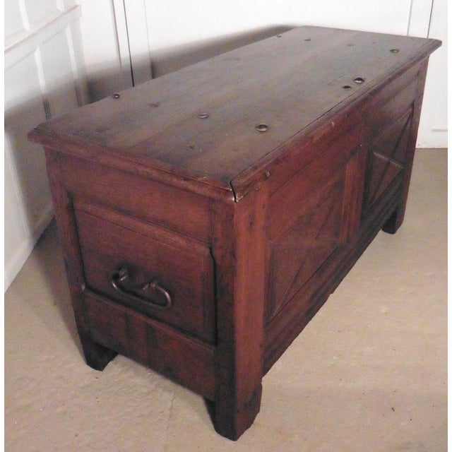 Brown French Panelled Oak Coffer, 1800s For Sale - Image 8 of 10