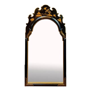 Mid-Century English Georgian Style Black Lacquer & Gilt Chinoiserie Mirror For Sale