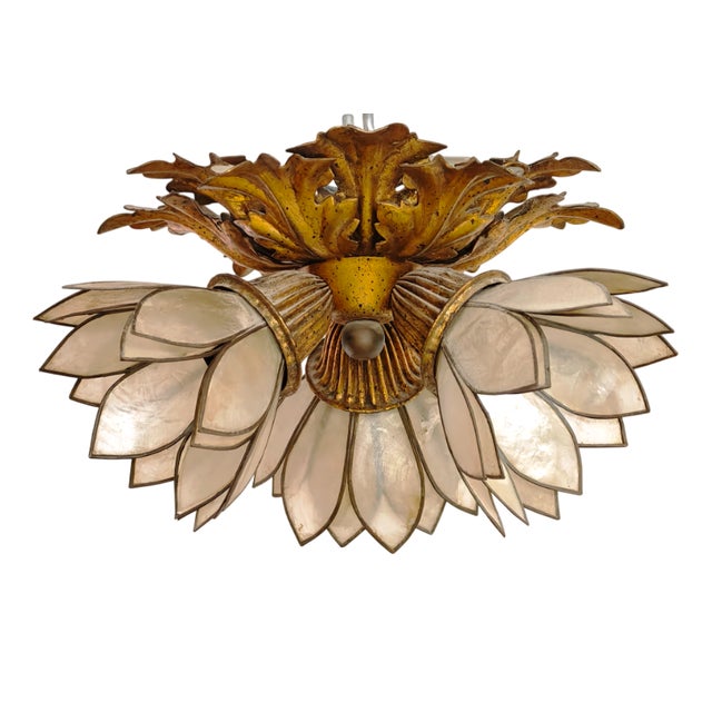 Vintage Gilded Iron Floral Ceiling Lamp by Banci Firenze, 1960s For Sale
