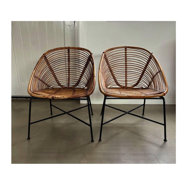 Mid-Century Modern Rattan Lounge Chairs, 1950s, Set of 2 For Sale - Image 10 of 10