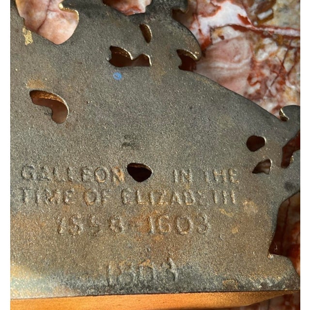Antique Bronze Gilded Bookend Sailing Boat 1803 Galleon Time of Elizabeth Stamp For Sale - Image 10 of 10