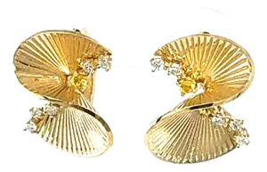 0.34 Carat Diamond Yellow Gold Art Deco Inspired Earrings - 2 Pieces