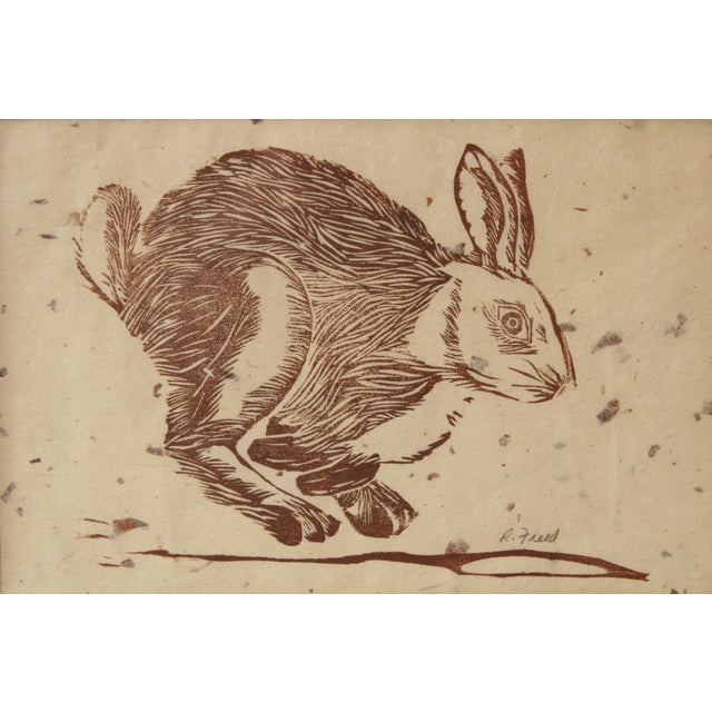 R. Freed Framed Linocut, Running Hare For Sale - Image 9 of 12