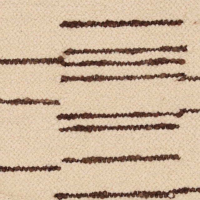 Contemporary Ivory & Chocolate Modern Stripe Wool Pillow For Sale - Image 3 of 3