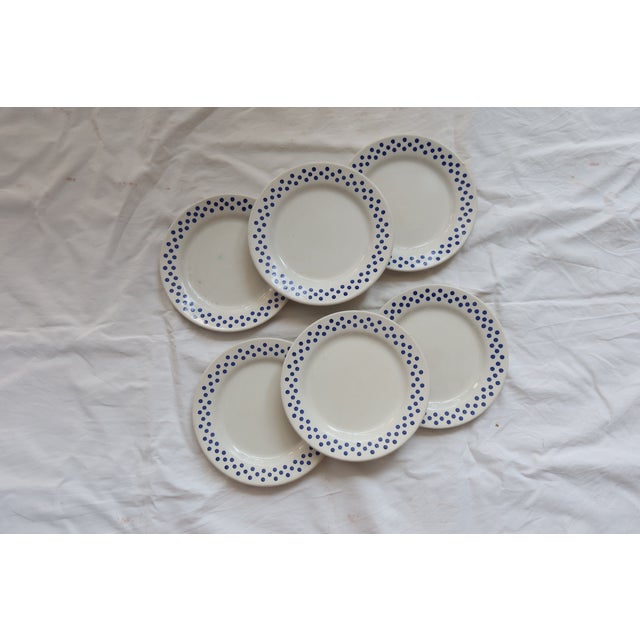 Vintage Earthenware Dessert Plates with Blue Polka Dot Pattern from Oxford, 1990s, Set of 6 For Sale - Image 6 of 7