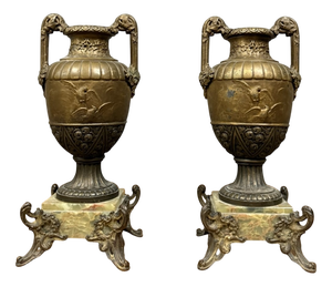 Napoleon III Vases in Spelter with Gilt Patina, Set of 2