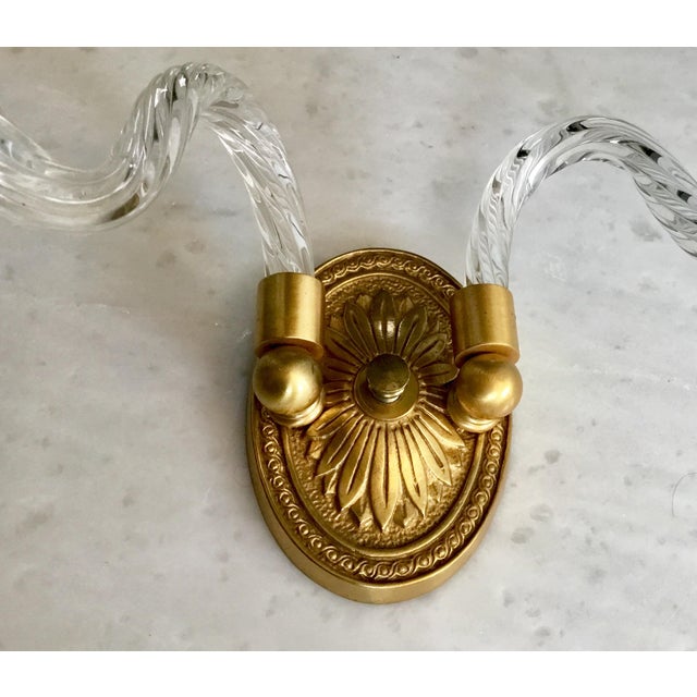 A Pair of Hollywood Regency Fluted Glass Arm Sconces For Sale - Image 4 of 8