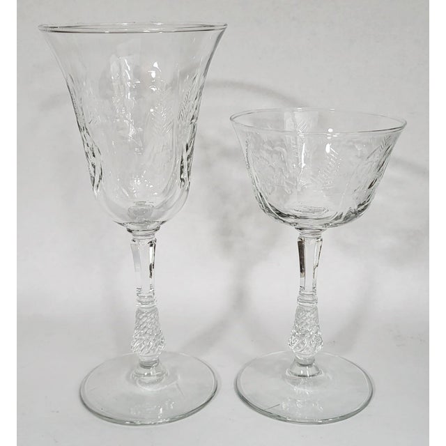 Vintage 20th C Etched Wine & Water Crystal Goblet Glasses - Set of 12 For Sale - Image 9 of 10