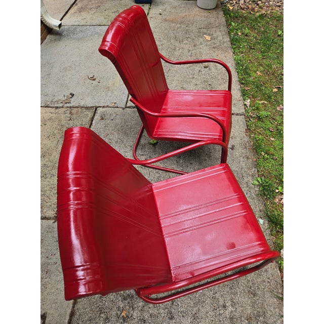 Vintage Red Steel Patio/Garden Rocker Chairs, a Pair For Sale - Image 4 of 11