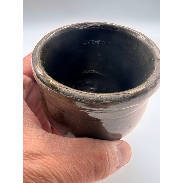 A Rare Green Glazed Small Antique Pennsylvania Folk Art Redware Storage Crock, 1850's For Sale - Image 9 of 17