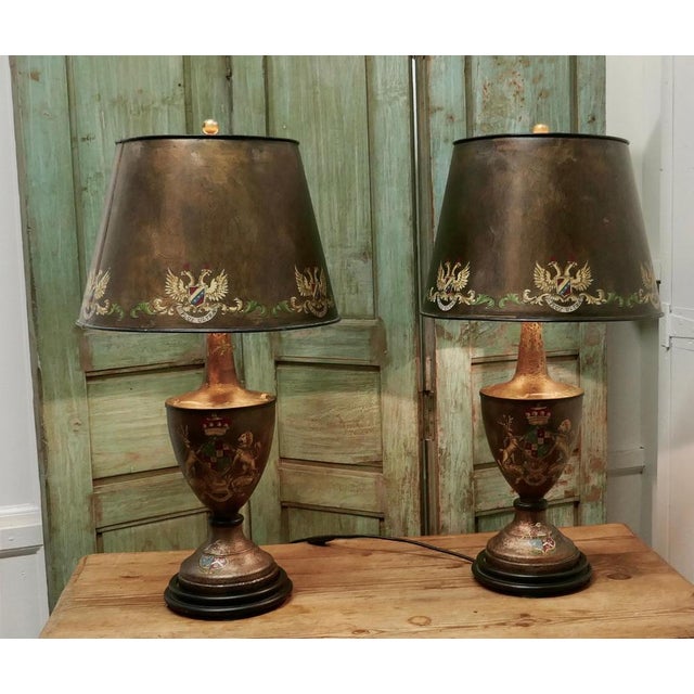 Gold Large Bronze Coloured Toleware Table Lamps, 1960s, Set of 2 For Sale - Image 8 of 11