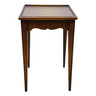 Mid 20th Century Walnut Floral Rose Tea Side Table W Pull Out Tray 19" For Sale
