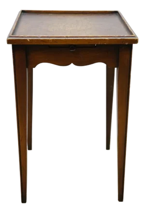 Mid 20th Century Walnut Floral Rose Tea Side Table W Pull Out Tray 19"