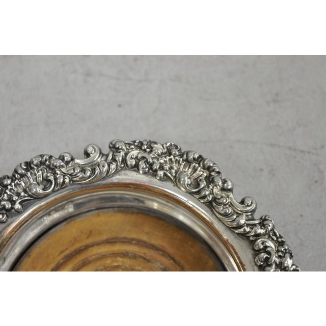 Antique English Victorian Silver Plated Floral Mahogany Bar Wine Bottle Coaster For Sale - Image 10 of 13