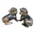 Pair of Antique Gilt Bronze Guardian Lions – 4.3" Foo Dogs With Stone Inlay For Sale