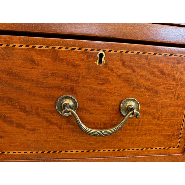 1900 - 1909 Antique English Edwardian Inlaid Mahogany Triple With Oval Mirrors Armoire For Sale - Image 5 of 7