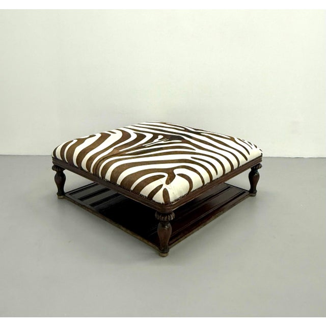 Wood Vintage Zebra Hide Nailhead Ottoman For Sale - Image 7 of 7