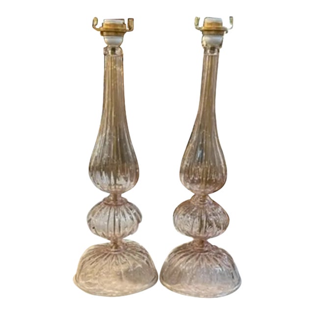 Pair of Pink Murano Glass Lamps For Sale
