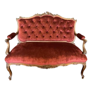 Carved French Louis XV Style Mohair Loveseat