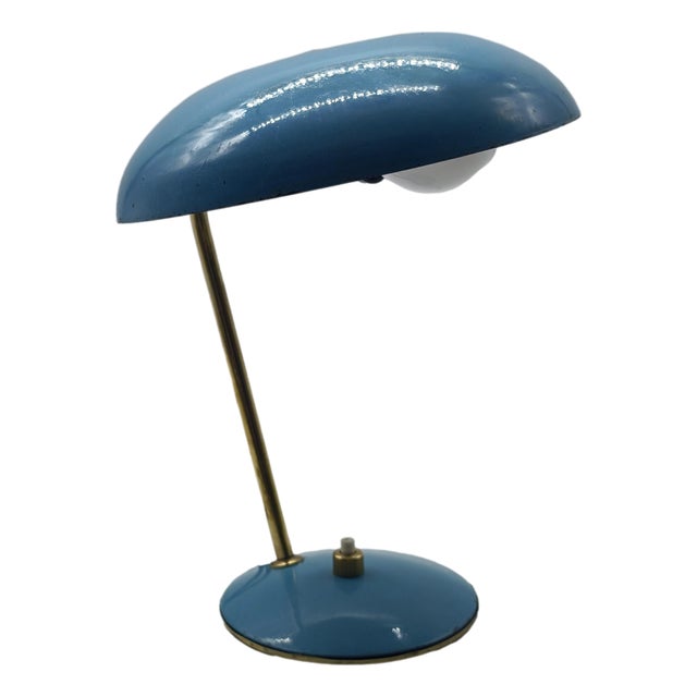 Blue Metal and Brass Table Lamp, Italy, 1950s For Sale