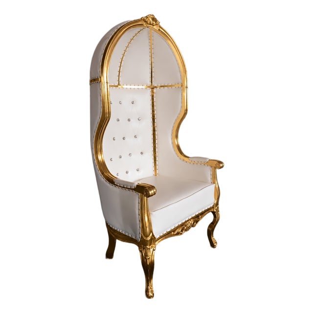 ✨ Luxury Gold Dome Throne Chair – Handcrafted Solid Wood Royal Accent Chair ✨ For Sale