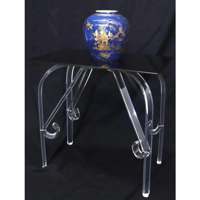 Bent Lucite Legs Black Smoked Glass Top Side End Table For Sale - Image 4 of 13