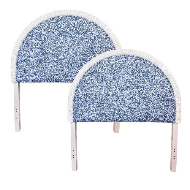 Pair of Arch-Top Woven Rattan Headboards Upholstered in Schumacher Fabric For Sale - Image 4 of 6