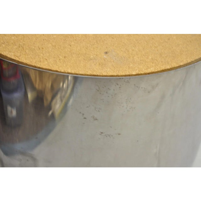 Metal Vintage Mid Century Modern Round Travertine Chrome Steel Pedestal Dining Table For Sale - Image 7 of 18