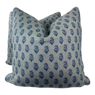 Peter Dunham Textiles "Rajmata Tonal" in Blue/Blue 20" Pillows-A Pair For Sale