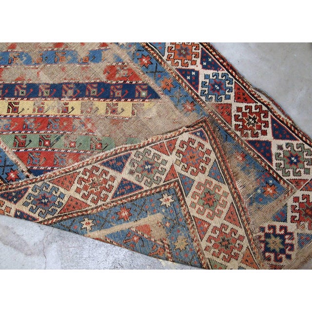 Yellow 1870s, Handmade Antique Distressed Caucasian Gandzak Rug 3.2' X 8.10' For Sale - Image 8 of 8