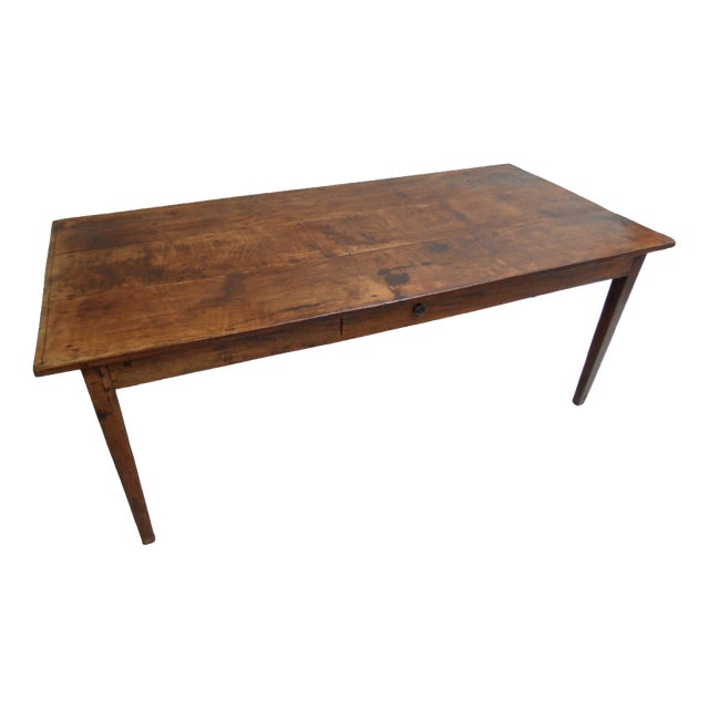 Antique Oak French Dining Table with Drawer For Sale