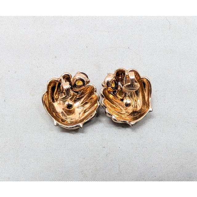 Orange Vintage 1950s Signed Castlecliff Goldtone Faux-Citrine Clip Earrings-2 Pieces For Sale - Image 8 of 9
