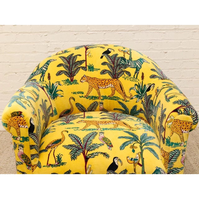 Vintage Postmodern Yellow Jungle Print Barrel Lounge Chair For Sale - Image 10 of 12
