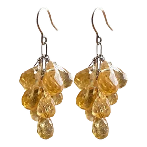 Sterling Silver + Faceted Citrine Cluster Earrings, a Pair