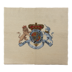 Vintage British Royal Coat of Arms Needlework Lion and Unicorn Heraldic Wall Art