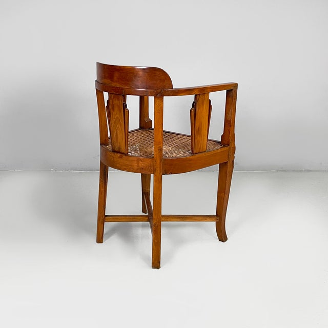 Italian Art Nouveau Wood and Straw Tub Chair, 1930s For Sale - Image 4 of 18
