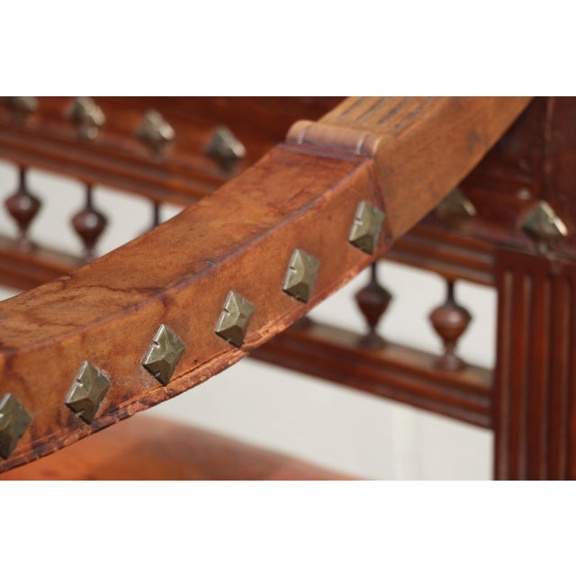 Early 20th Century Spanish Colonial Style Carved Wood and Tooled Leather Long Bench For Sale In Los Angeles - Image 6 of 18