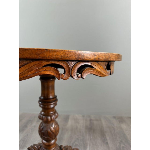 20th Century Marquetry Wood Pedestal Table, 1890s For Sale - Image 3 of 9