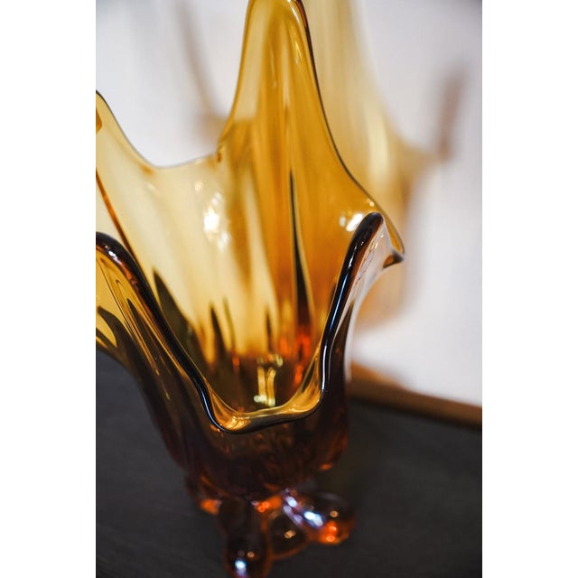 Amber Viking Glass Epic Amber Drape Swung Glass Vase Art 1960s For Sale - Image 8 of 12