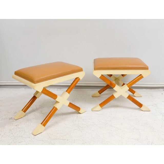 Bespoke Pair of Georgetta Parchment X-Frame Benches For Sale - Image 9 of 9