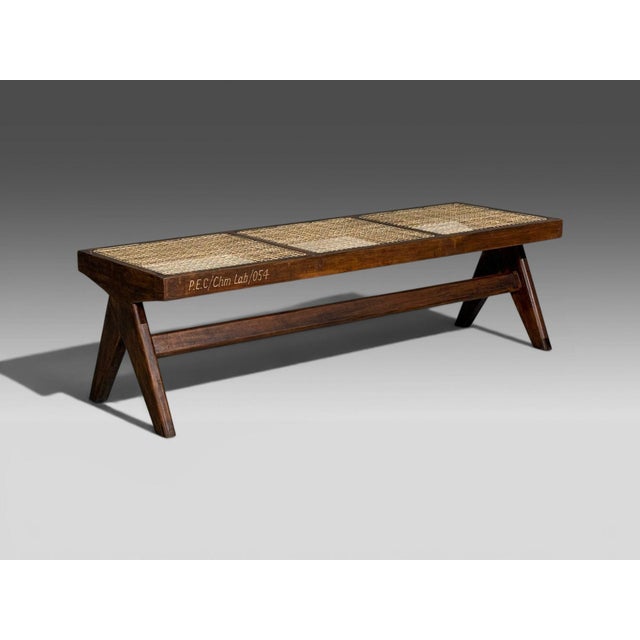 Mid-Century Modern Pierre Jeanneret, Three Seat Benches, Teak, Cane, Chandigarh, India, 1960s For Sale - Image 3 of 16