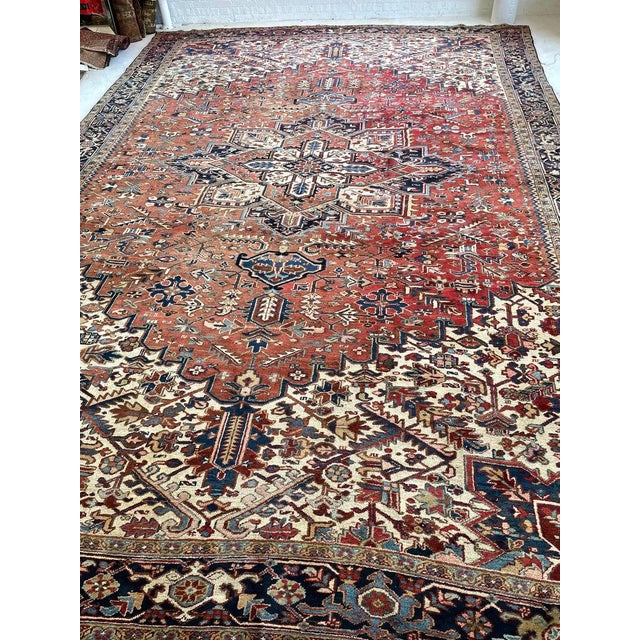 1950s TWO-TONED PALACE Size Vintage Northwest Tribal Heriz Sun-Kissed with Reds Rug 12 x 17.7 For Sale - Image 5 of 18