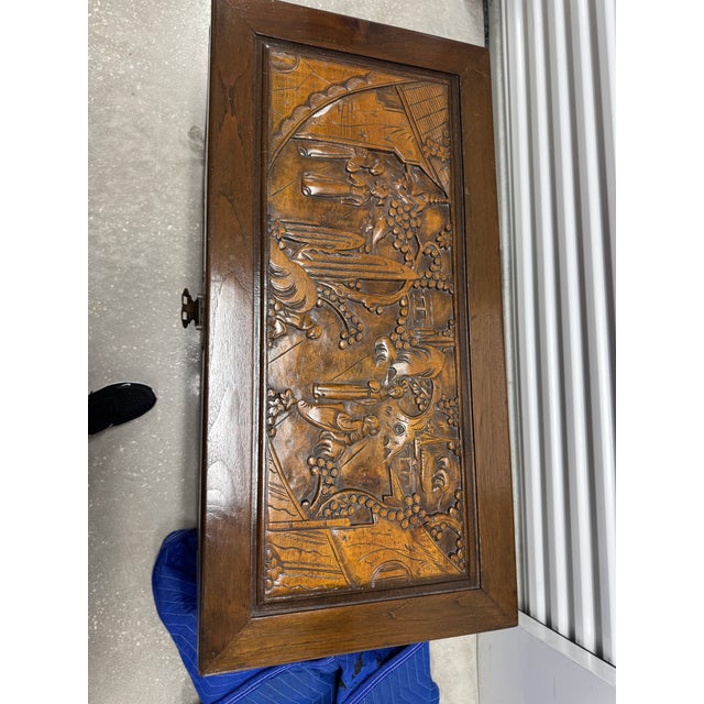 Vintage Mid-Century South East Asian Hand-Carved Teak Coffee Table - Detailed Relief Scene For Sale - Image 4 of 9