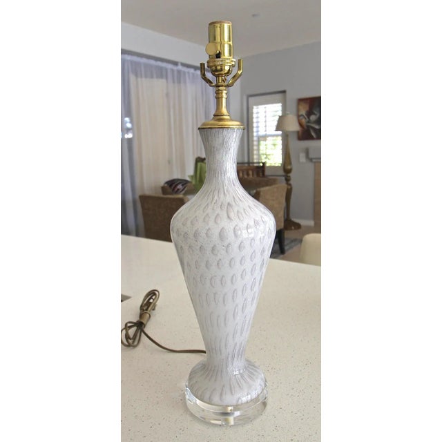 1960s 1960s Murano White and Silver Inclusions Glass Table Lamp For Sale - Image 5 of 13