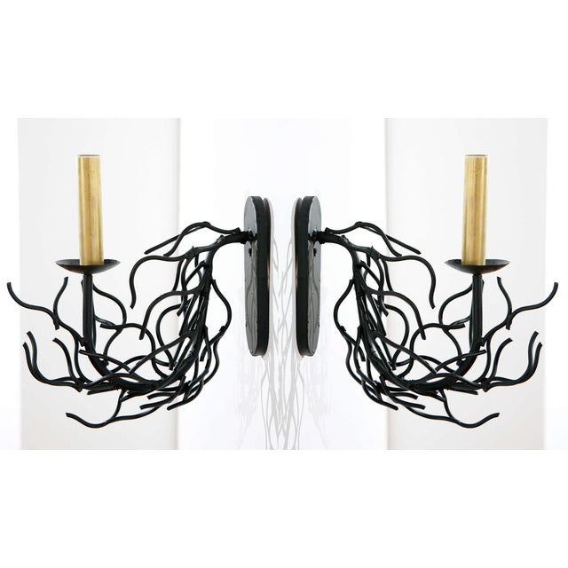 Metal Faux Coral Black Single Arm Sconces - a Pair For Sale - Image 7 of 7
