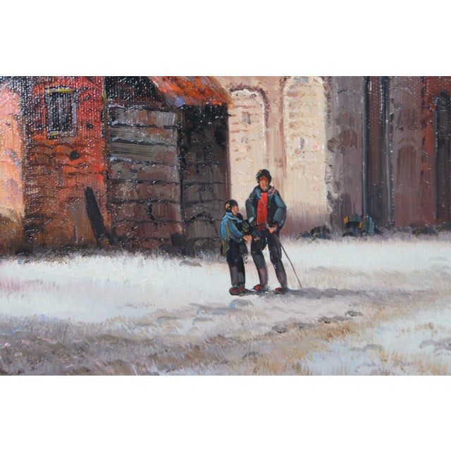 Mid 20th Century Vintage David Ronald Dutch Winter Cityscape Oil on Canvas Painting, Framed For Sale - Image 4 of 12