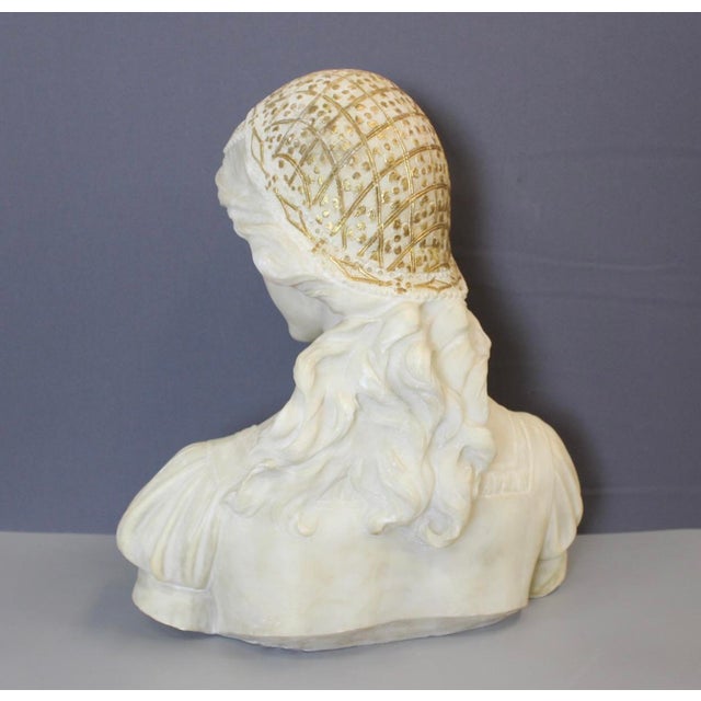 Alabaster Bust of a Young Woman with a Golden Headdress, 1900 For Sale - Image 3 of 15