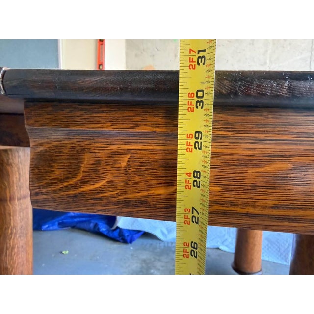 Antique Victorian Style Tiger Oak Table, Square Dining Table With Leaves on Casters For Sale - Image 10 of 17